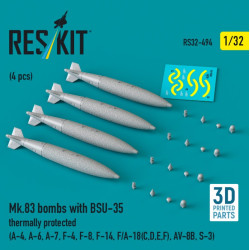 Reskit Rs32-0494 1/32 Mk83 Bombs With Bsu-35 Thermally Protected 4 Pcs A-4 A-6 A-7 F-4 F-8 F-14 F/A-18 C D E F Av-8b S-3 3d Printed