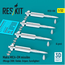 Reskit Rs32-0550 1/32 Matra Mica-em Missiles 4 Pcs Mirage 2000 Rafale Gripen Eurofighter 3d Printed