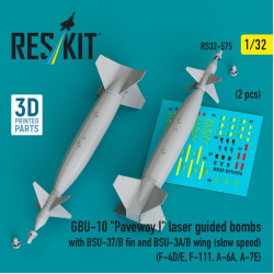 Reskit Rs32-0575 1/32 Gbu-10 Paveway I Laser Guided Bombs With Bsu-37/B Fin And Bsu-3a/B Wing Slow Speed 2 Pcs F-4d/E F-111 A-6a A-7e 3d Printed