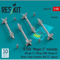 Reskit Rs48-0375 1/48 R.550 Magic2 Missiles 4 Pcs Mirage F.1 Mirage 2000 Mirage Iii Rafale Super Etendard Mig21 Jaguar 3d Printed