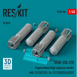 Reskit Rs48-0404 1/48 Ofab 250 270 Fragmentation High Explosive Bombs 4pcs Mig21 23 27 29 Su7 17 20 22 24 25 27 3d Printed