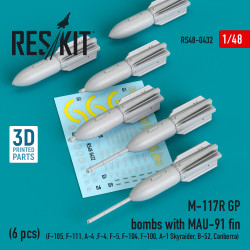 Reskit Rs48-0432 1/48 M117r Gp Bombs With Mau-91 Fin 6 Pcs F105 F111 A-4 F4 F5 F104 F100 A1 Skyraider B52 Canberra 3d Printing