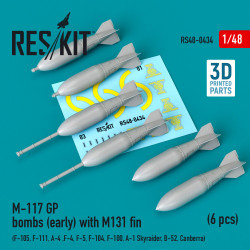Reskit Rs48-0434 1/48 M117 Gp Bombs Early With M131 Fin 6 Pcs F105 F111 A4 F4 F5 F104 F100 A1 Skyraider B52 Canberra 3d Printing