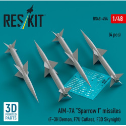 Reskit Rs48-0454 1/48 Aim 7a Sparrow I Missiles 4 Pcs F3h Demon F7u Cutlass F3d Skynight 3d Printed