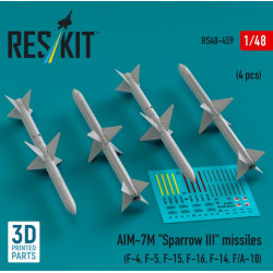 Reskit Rs48-0459 1/48 Aim 7m Sparrow Iii Missiles 4 Pcs F4 F5 F15 F16 F14 F A 18 3d Printed