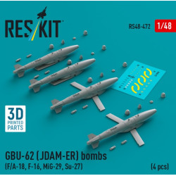 Reskit Rs48-0472 1/48 Gbu 62 Jdam Er Bombs 4 Pcs Fa18 F16 Mig29 Su27 3d Printed