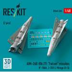 Reskit Rs48-0503 1/48 Aim-26b Rb27 Falcon Missiles 2 Pcs F-106a J-35f/J Mirage 3-s 3d Printed