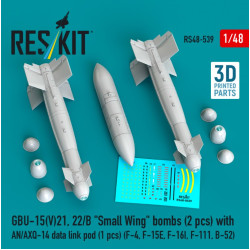 Reskit Rs48-0539 1/48 Gbu-15 V21 22/B Small Wing Bombs 2pcs With An/Axq-14 Data Link Pod 1pcs F-4 F-15e F-16i F-111 B-52 3d Printed