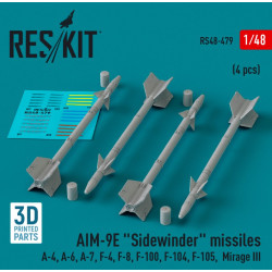 Reskit Rs48-0479 1/48 Aim 9e Sidewinder Missiles 4pcs A4 A6 A7 F4 F8 F100 F104 F105 Mirage Iii 3d Printed