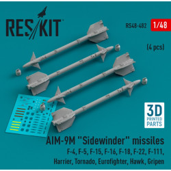 Reskit Rs48-0482 1/48 Aim 9m Sidewinder Missiles 4pcs F4 F5 F15 F16 F18 F22 F111 Harrier Tornado Eurofighter Hawk Gripen 3d Printed