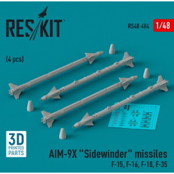 Reskit Rs48-0484 1/48 Aim 9x Sidewinder Missiles 4pcs F15 F16 F18 F35 3d Printed