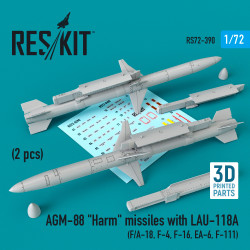 Reskit RS72-0390 1/72 AGM-88 Harm missiles with LAU-118A (2 pcs) (FA-18, F-4, F-16, EA-6, F-111)