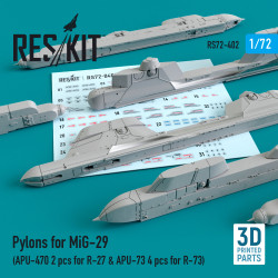 Reskit RS72-0402 1/72 Pylons for MiG-29 APU-470 2 pcs for R-27 & APU-73 4 pcs