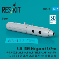 Reskit Rs72-0415 1/72 Suu 11b/A Minigun Pod 7.62mm 1pcs A1 A37 B26k F84 F86 F100d F4j Ah1g/J/S/T/W Cl41g O2 Op2e Ap2h At28 At38b Au23 Ov10 3d Printed