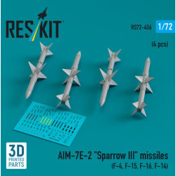 Reskit Rs72-0456 1/72 Aim-7e-2 Sparrow 3 Missiles 4 Pcs F-4 F-15 F-16 F-14 3d Printed