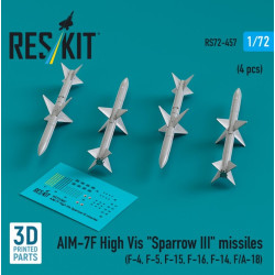 Reskit Rs72-0457 1/72 Aim-7f High Vis Sparrow 3 Missiles 4 Pcs F-4 F-5 F-15 F-16 F-14 Fa-18 3d Printed