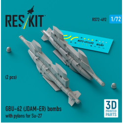 Reskit Rs72-0492 1/72 Gbu-62 Jdam-er Bombs With Pylons For Su-27 Flanker 2 Pcs 3d Printed