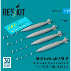 Reskit Rs72-0493 1/72 Mk83 Bombs With Bsu-35 4 Pcs A-3b A-4 A-6e A-7 F-4c/D F-8 F-14 F/A-18 F-105 Av-8b S-3 3d Printed