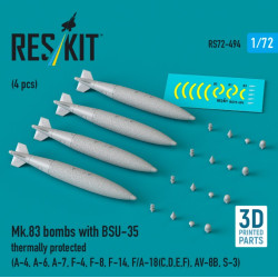 Reskit Rs72-0495 1/72 Mk83 Bombs With Bsu-85 4pcs F-14 F/A-18 Av-8b S-3 3d Printed