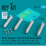 Reskit Rs72-0513 1/72 Mk 20 Rockeye 2 Cbu-59 Apam Cluster Bombs A-4 A-6 A-7 Av-8b A-10 F-100 F-104 F-105 F-111 F-4 F-5 F-15e F-14 F-16 F/A-18a-d B-52 P-3c S-3b 4 Pcs 3d Printed