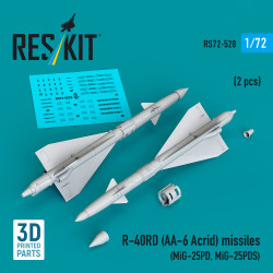 Reskit Rs72-0528 1/72 R-40rd Aa-6 Acrid Missiles 2 Pcs Dummy 3d Printed Kit