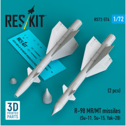 Reskit Rs72-0574 1/72 R-98 Mr/Mt Missiles 2pcs Su-11 Su-15 Yak-28 3d Printed