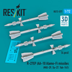 Reskit Rs72-0577 1/72 R-27ep Aa-10 Alamo-f Missiles 4 Pcs Resin Kit