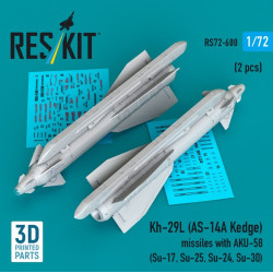 Reskit Rs72-0600 1/72 Kh-29l As-14a Kedge Missiles With Aku-58 2 Pcs Su-17 Su-25 Su-24 Su-30 3d Printed