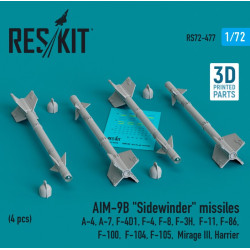 Reskit Rs72-0477 1/72 Aim 9b Sidewinder Missiles 4pcs A4 A7 F 4d1 F4 F8 F3h F11 F86 F100 F104 F105 Mirage Iii Harrier 3d Printed