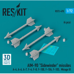 Reskit Rs72-0478 1/72 Aim 9d Sidewinder Missiles 4pcs A4 A6 A7 F4 F8 F100 F104 F105 Mirageiii 3d Printed