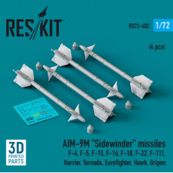 Reskit Rs72-0482 1/72 Aim 9m Sidewinder Missiles 4pcs F4 F5 F15 F16 F18 F22 F111 Harrier Tornado Eurofighter Hawk Gripen 3d Printed