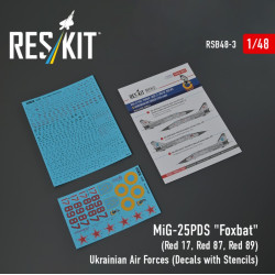 Reskit Rsb48-0003 1/48 Mig-25pds Foxbat Red 17 Red 87 Red 89 Ukrainian Air Forces Decals With Stencils