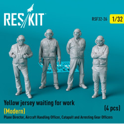 Reskit Rsf32-0026 1/32 Yellow Jersey Waiting For Work Modern Plane Director Aircraft Handling Officer Catapult And Arresting Gear Officers 4 Pcs 3d Printed