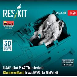 Reskit Rsf48-0100 1/48 Usaf Pilot P-47 Thunderbolt Summer Uniform In Seat Ww2 For Miniart Kit 3d Printed