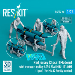 Reskit Rsf72-0046 1/72 Red Jersey 3 Pcs Modern With Transport Trolley Aero 21a Mhu-191a/M 1 Pcs For Mk82 Family Bombs 3d Printed