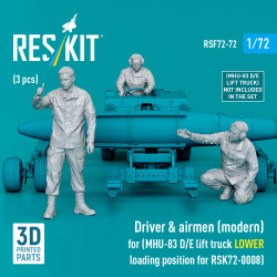 Reskit Rsf72-0072 1/72 Driver And Airmen Modern 3 Pcs Mhu-83 D/E Lift Truck Lower Loading Position For Rsk72-0008