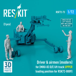 Reskit Rsf72-0073 1/72 Driver And Airmen Modern 3 Pcs Mhu-83 D/E Lift Truck Upper Loading Position For Rsk72-0009
