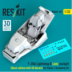 Reskit Rsu32-0137 1/32 F-35a Lightning Ii Late Cockpit Basic Edition With 3d Decals For Italeri / Academy Kit 3d Printed