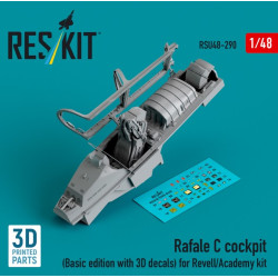 Reskit Rsu48-0290 1/48 Rafale C Cockpit Basic Edition With 3d Decals For Revell Academy Kit 3d Printed