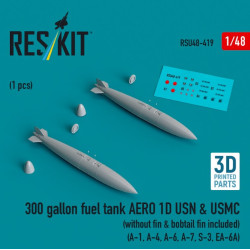 Reskit Rsu48-0419 1/48 300 Gallon Fuel Tank Aero 1d Usn Usmc Without Fin Bobtail Fin Included 2pcs A1 A4 A6 A7 S3 Ea 6a 3d Printed