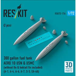 Reskit Rsu72-0176 1/72 300 Gallon Fuel Tank Aero 1d Usn Usmc Without Fin Bobtail Fin Included 2 Pcs A-1 A-4 A-6 A-7 S-3 Ea-6a 3d Printed