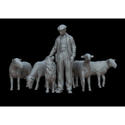White Stork Miniatures F72060 1/72 Shepherd And Sheep Who Let The Sheep Out Resin Unassembled Unpainted