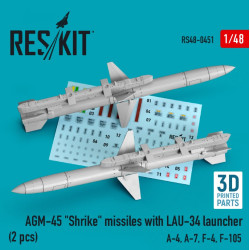 Reskit Rs48-0451 1/48 Agm45 Shrike Missiles With Lau34 Launcher 2 Pcs A4 A7 F4 F105 3d Printed