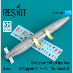 Reskit Rsu72-0248 1/72 Centerline 650 Gal Fuel Tank With Pylons For F105 Thunderchief 1 Pcs 3d Printed