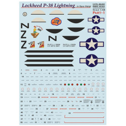 Print Scale 48-260 1/48 Decal For P 38 Lightning In Bare Metal Part 1