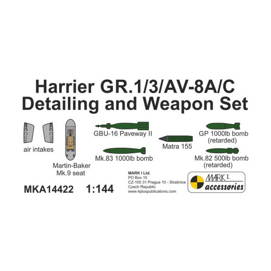 Mark I Mka14422 1/144 Harrier Gr.1/3/Av-8a/C Detailing And Weapon Set Resin