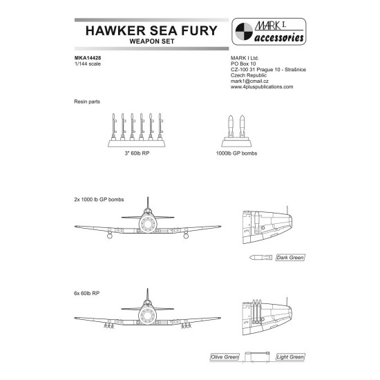 Mark I Mka14428 1/144 Hawker Sea Fury Weapon Set Rockets And Bombs Resin