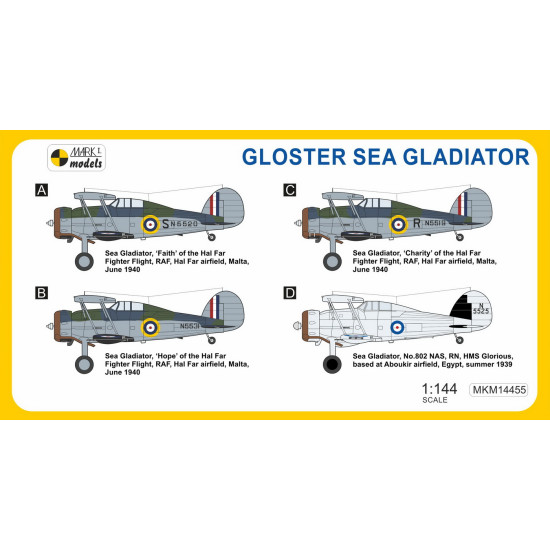 Mark I Mkm144055 1/144 Gloster Sea Gladiator Malta Defender Biplane Fighter