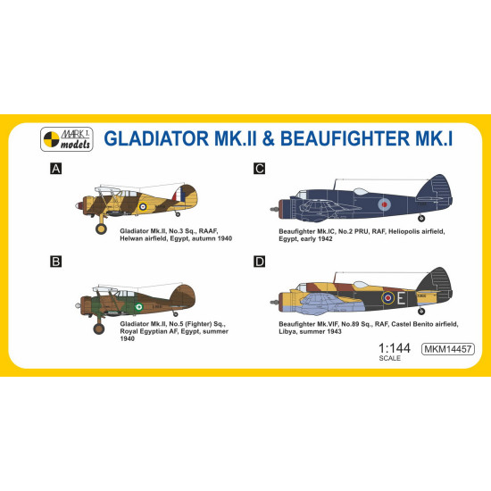 Mark I Mkm144057 1/144 Gladiator And Beaufighter African Campaign Fighters 2pcs