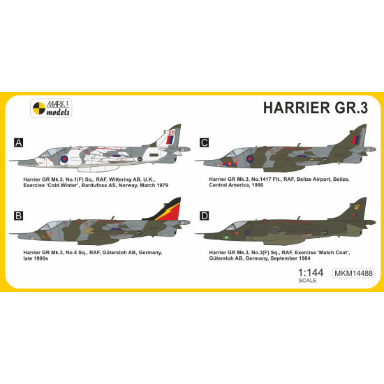 Mark I Mkm144088 1/144 Hawker Harrier Gr.3 Laser Nose Raf Vtol/Stol Fighter